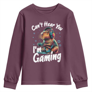Funny Gamer Capybara Youth Sweatshirt Can Not Hear You I Am Gaming TS12 Maroon Print Your Wear