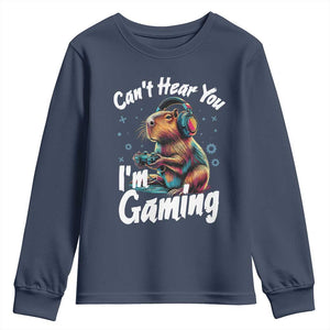 Funny Gamer Capybara Youth Sweatshirt Can Not Hear You I Am Gaming TS12 Navy Print Your Wear
