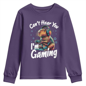 Funny Gamer Capybara Youth Sweatshirt Can Not Hear You I Am Gaming TS12 Purple Print Your Wear