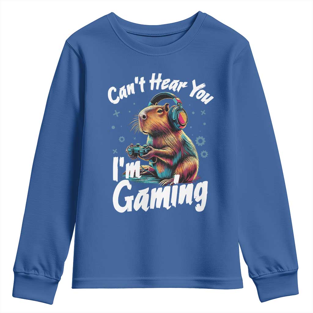 Funny Gamer Capybara Youth Sweatshirt Can Not Hear You I Am Gaming TS12 Royal Blue Print Your Wear