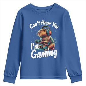 Funny Gamer Capybara Youth Sweatshirt Can Not Hear You I Am Gaming TS12 Royal Blue Print Your Wear