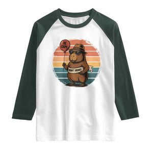 Funny Capybara Raglan Shirt Be Capy Do Not Worry For Animal Lovers TS12 White Dark Forest Green Print Your Wear