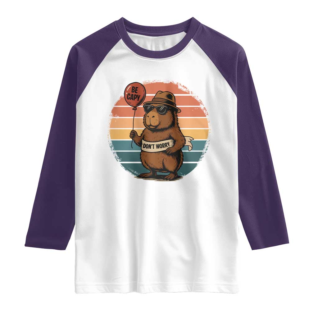 Funny Capybara Raglan Shirt Be Capy Do Not Worry For Animal Lovers TS12 White Purple Print Your Wear