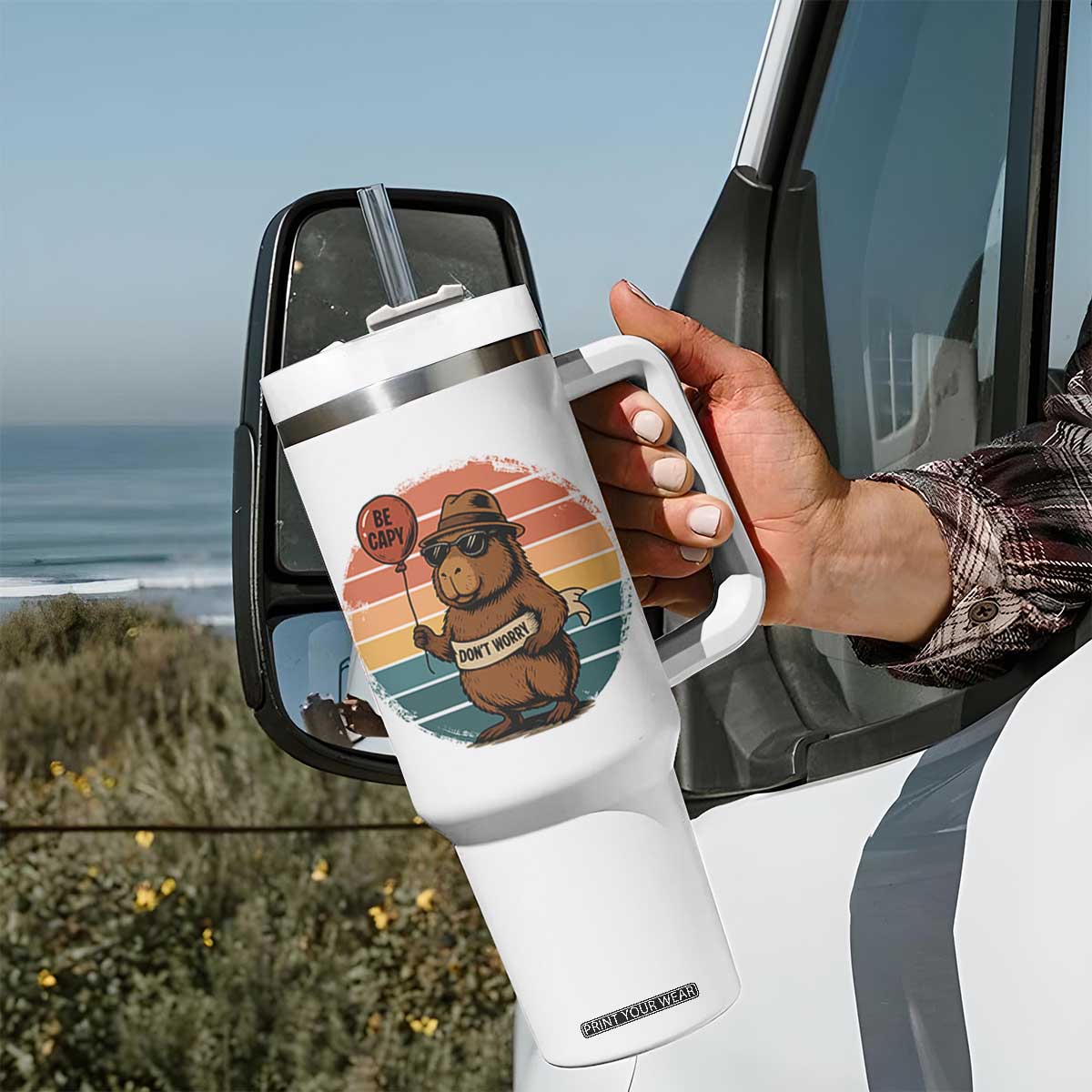 Funny Capybara Tumbler With Handle Be Capy Do Not Worry For Animal Lovers TS12 Print Your Wear