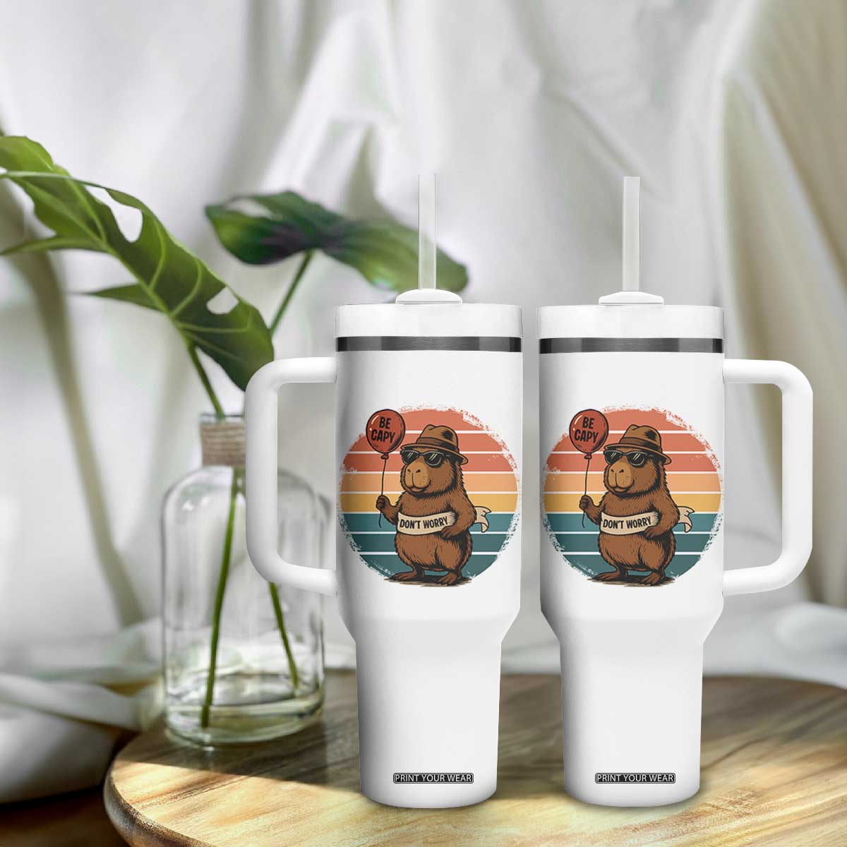 Funny Capybara Tumbler With Handle Be Capy Do Not Worry For Animal Lovers TS12 Print Your Wear