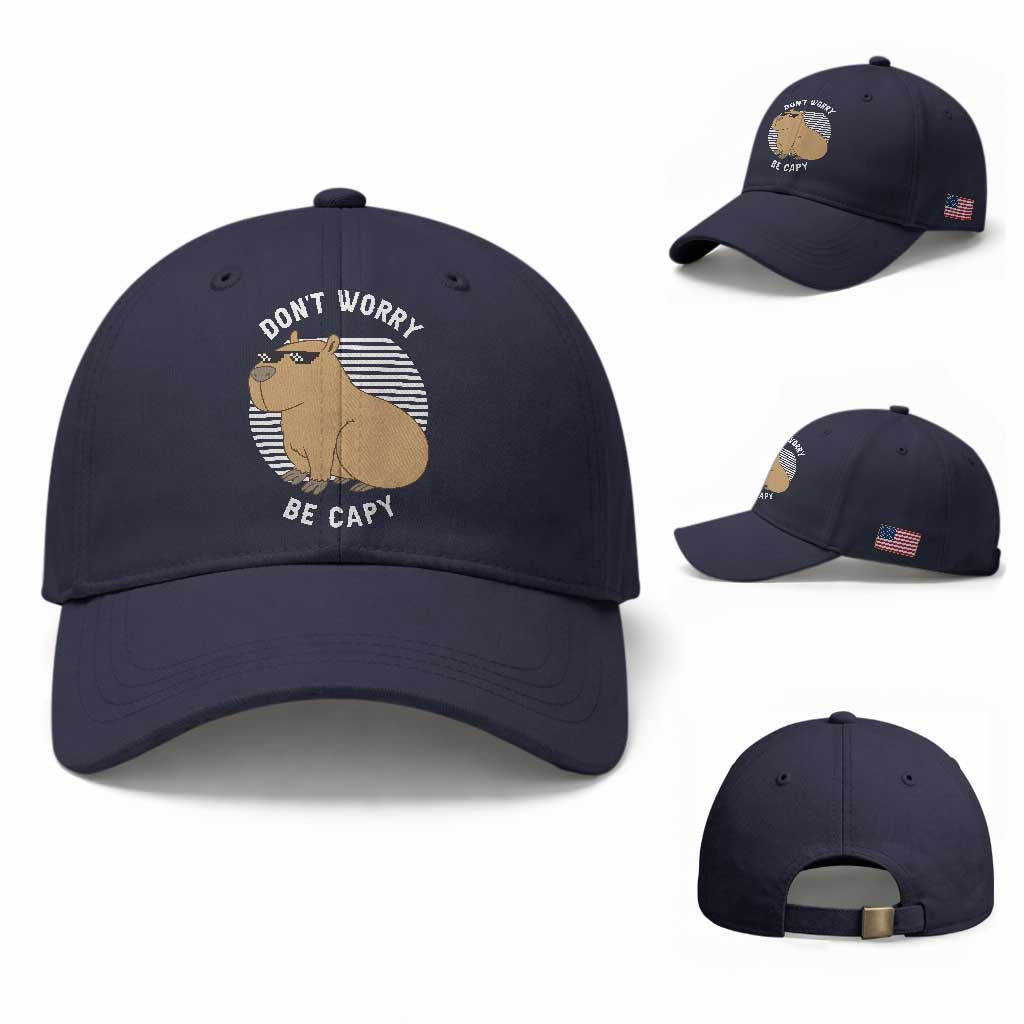 Funny Capybara Baseball Cap Do Not Worry Be Capy Chill Animal Lover Gift TS12 Baseball Cap Universal Fit Navy Print Your Wear
