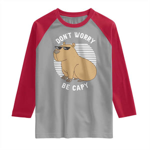 Funny Capybara Raglan Shirt Do Not Worry Be Capy Chill Animal Lover Gift TS12 Sport Gray Red Print Your Wear