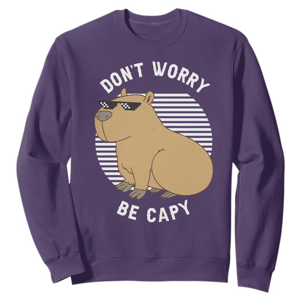 Funny Capybara Sweatshirt Do Not Worry Be Capy Chill Animal Lover Gift TS12 Purple Print Your Wear