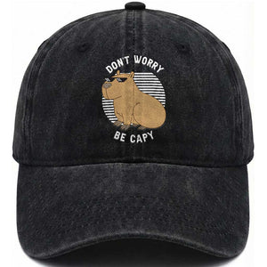 Funny Capybara Washed Cotton Baseball Cap Do Not Worry Be Capy Chill Animal Lover Gift TS12 Print Your Wear