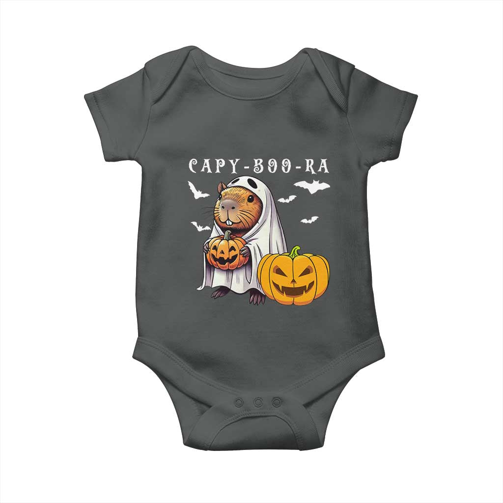 Funny Halloween Capy Boo Ra Baby Onesie Cute Capybara Boo Ghost TS12 Dark Heather Print Your Wear