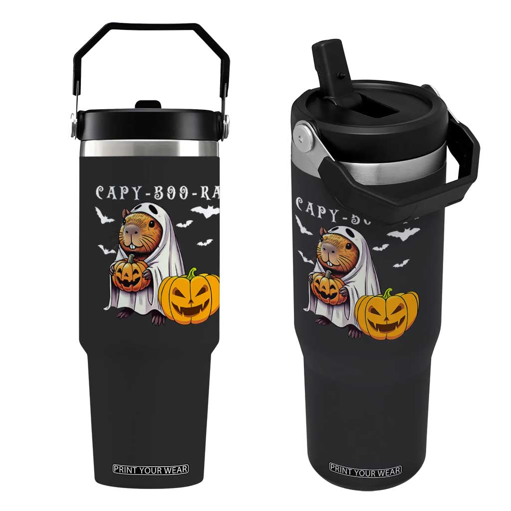 Funny Halloween Capy Boo Ra Flip Straw Tumbler Cute Capybara Boo Ghost TS12 One Size: 30 oz Black Print Your Wear