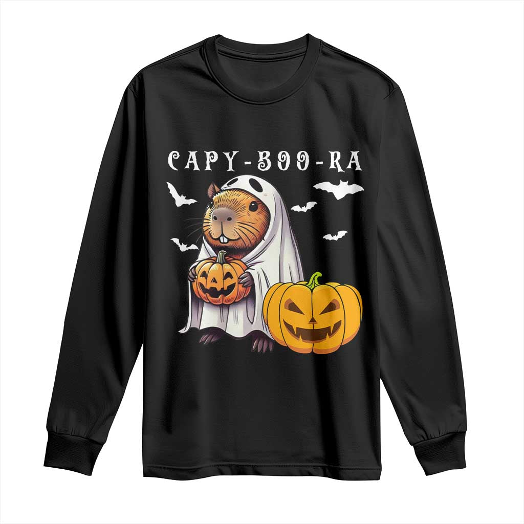Funny Halloween Capy Boo Ra Long Sleeve Shirt Cute Capybara Boo Ghost TS12 Black Print Your Wear