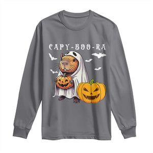 Funny Halloween Capy Boo Ra Long Sleeve Shirt Cute Capybara Boo Ghost TS12 Charcoal Print Your Wear