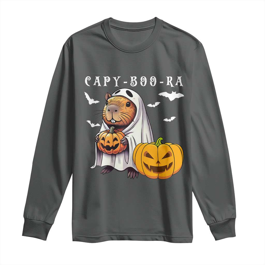 Funny Halloween Capy Boo Ra Long Sleeve Shirt Cute Capybara Boo Ghost TS12 Dark Heather Print Your Wear