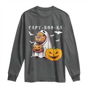 Funny Halloween Capy Boo Ra Long Sleeve Shirt Cute Capybara Boo Ghost TS12 Dark Heather Print Your Wear