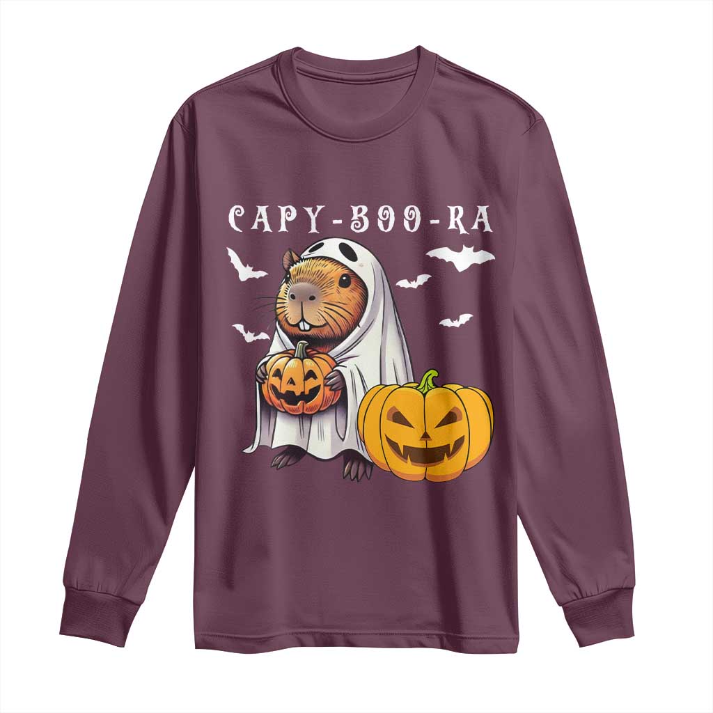 Funny Halloween Capy Boo Ra Long Sleeve Shirt Cute Capybara Boo Ghost TS12 Maroon Print Your Wear