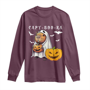 Funny Halloween Capy Boo Ra Long Sleeve Shirt Cute Capybara Boo Ghost TS12 Maroon Print Your Wear