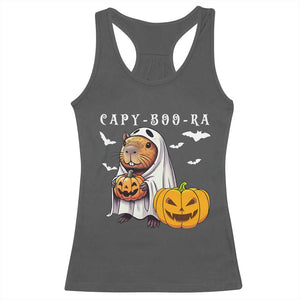 Funny Halloween Capy Boo Ra Racerback Tank Top Cute Capybara Boo Ghost TS12 Dark Heather Print Your Wear