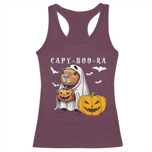 Funny Halloween Capy Boo Ra Racerback Tank Top Cute Capybara Boo Ghost TS12 Maroon Print Your Wear