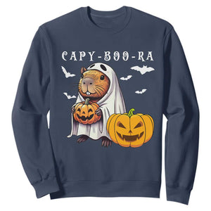 Funny Halloween Capy Boo Ra Sweatshirt Cute Capybara Boo Ghost TS12 Navy Print Your Wear