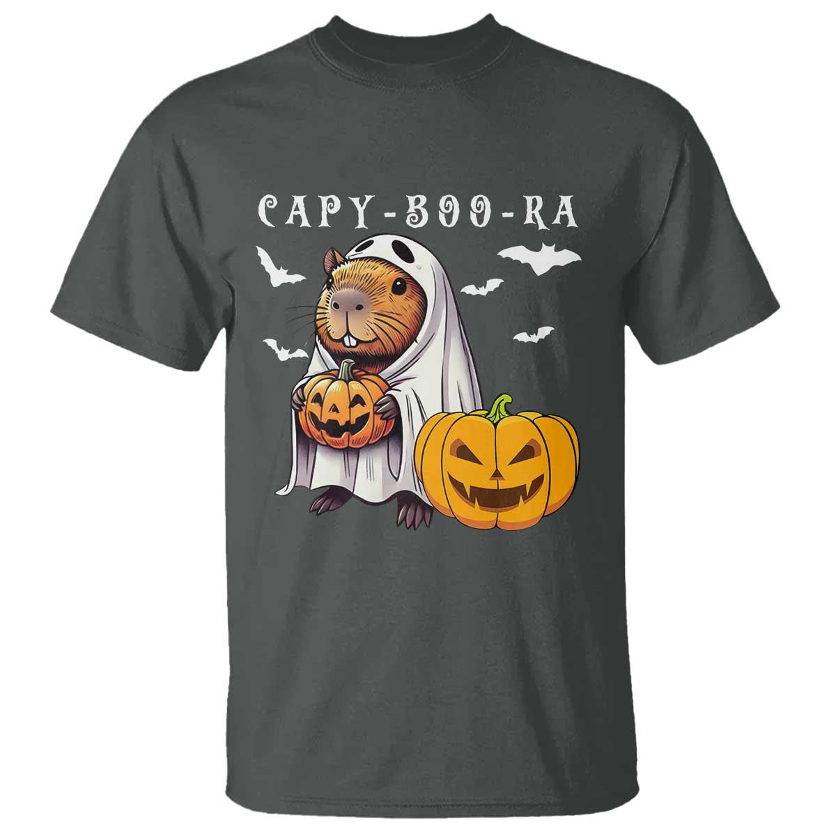 Funny Halloween Capy Boo Ra T Shirt Cute Capybara Boo Ghost TS12 Dark Heather Print Your Wear