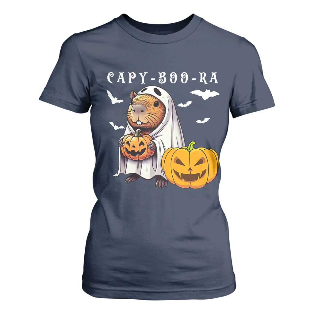 Funny Halloween Capy Boo Ra T Shirt For Women Cute Capybara Boo Ghost TS12 Navy Print Your Wear