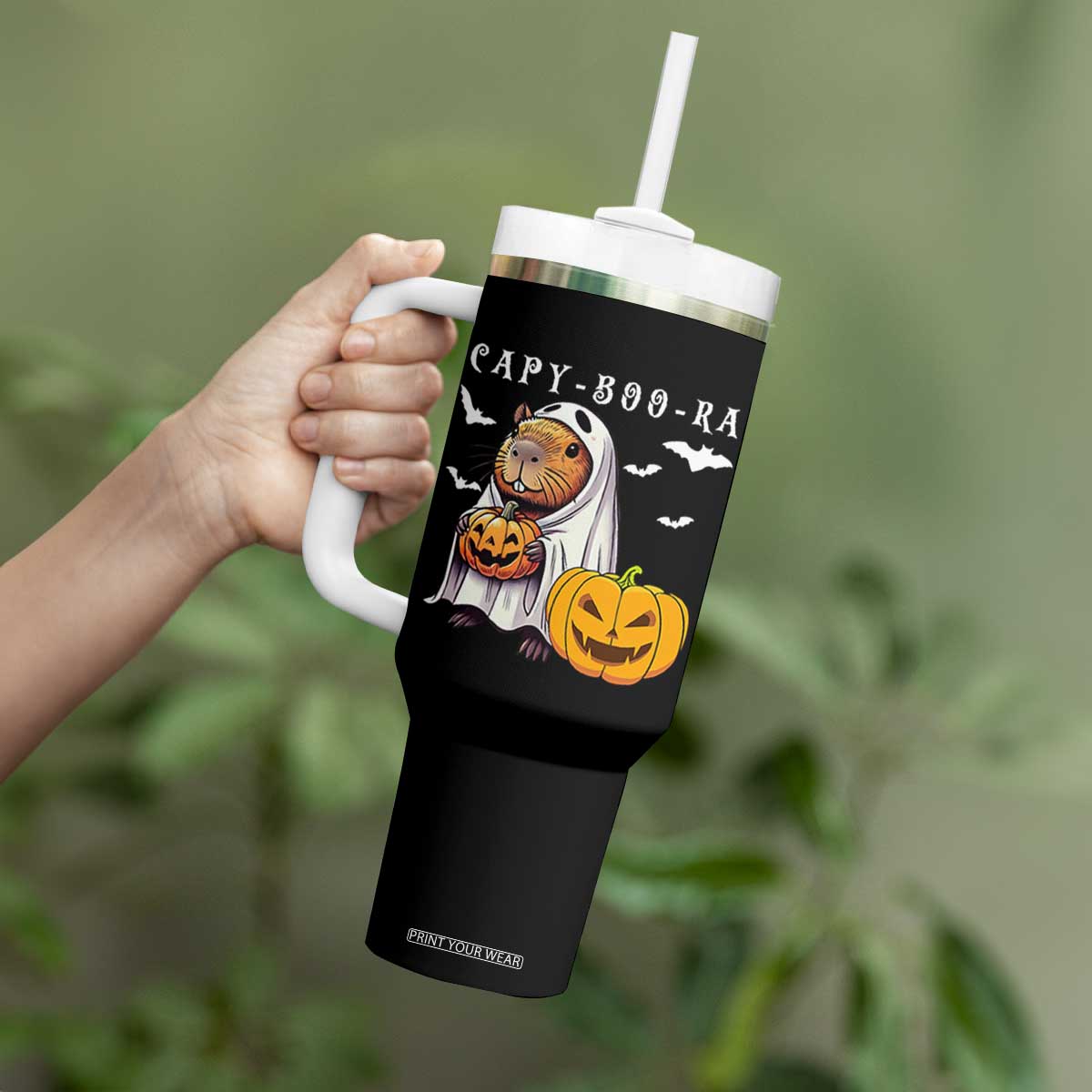 Funny Halloween Capy Boo Ra Tumbler With Handle Cute Capybara Boo Ghost TS12 Print Your Wear