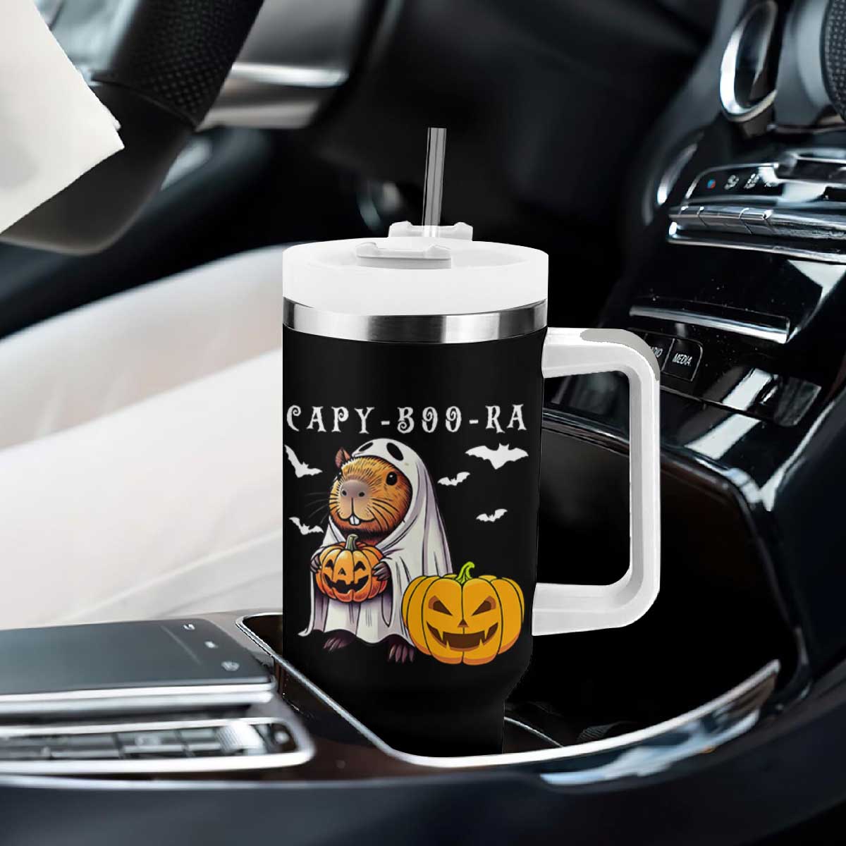 Funny Halloween Capy Boo Ra Tumbler With Handle Cute Capybara Boo Ghost TS12 Print Your Wear