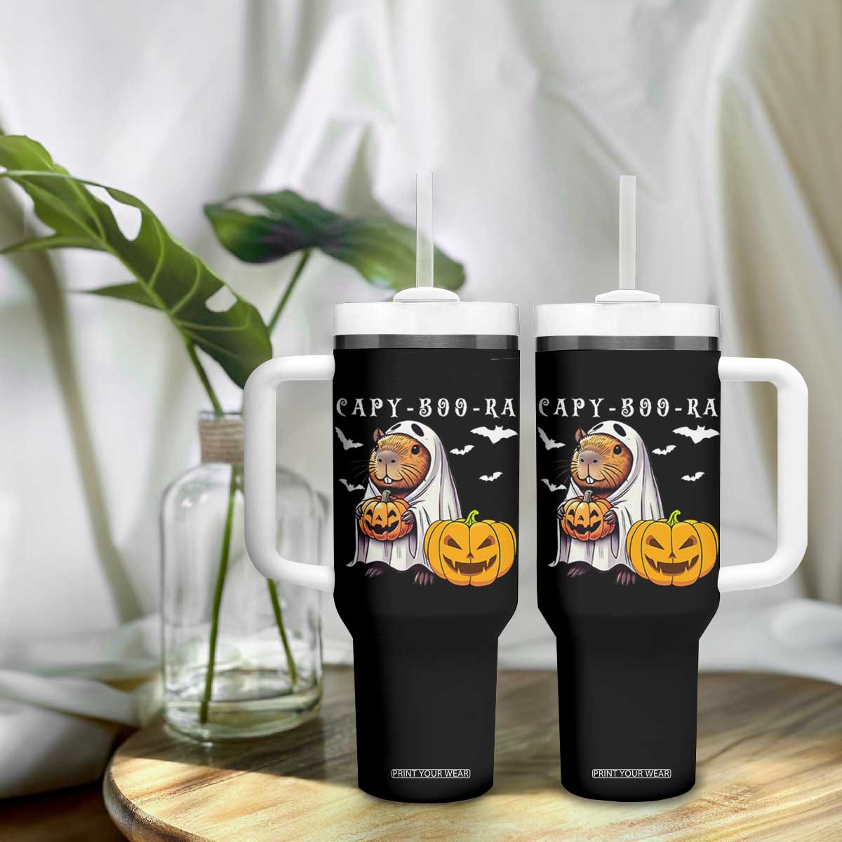 Funny Halloween Capy Boo Ra Tumbler With Handle Cute Capybara Boo Ghost TS12 Print Your Wear