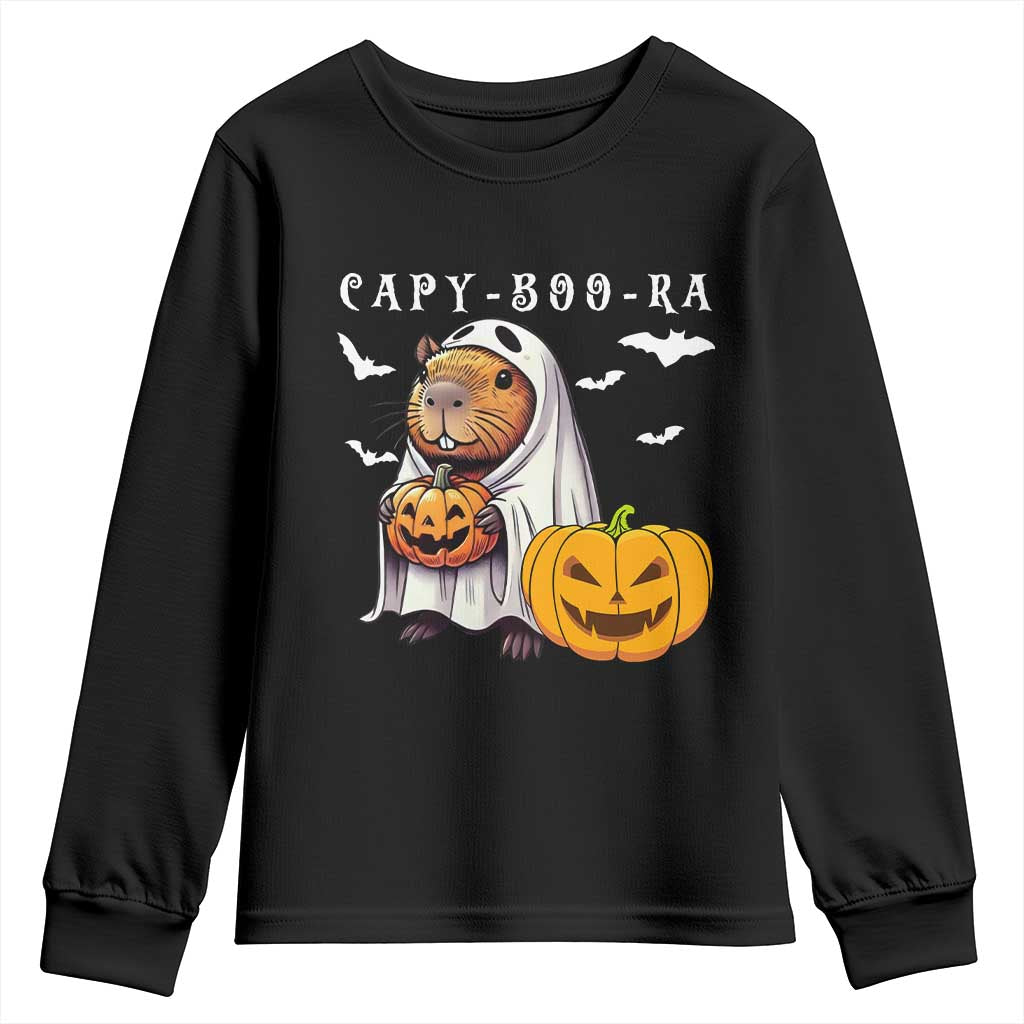 Funny Halloween Capy Boo Ra Youth Sweatshirt Cute Capybara Boo Ghost TS12 Black Print Your Wear