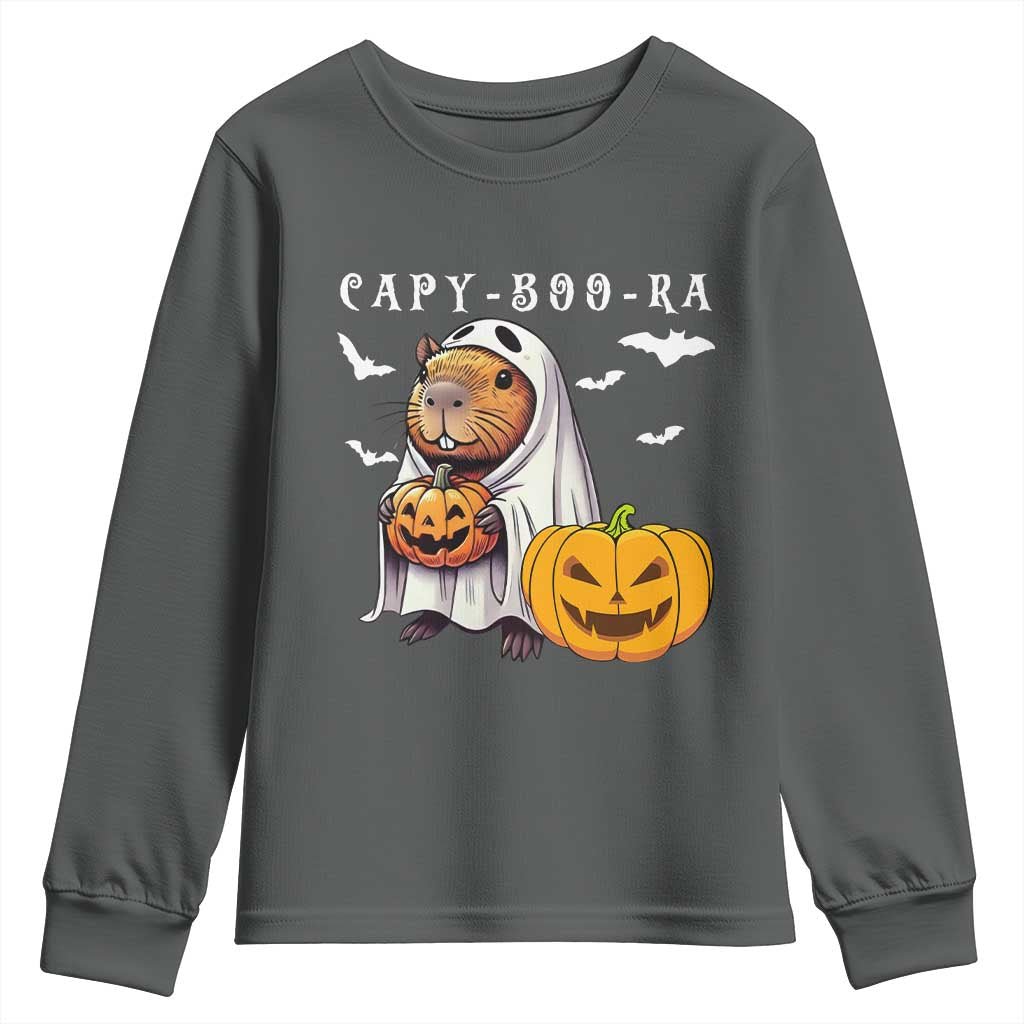 Funny Halloween Capy Boo Ra Youth Sweatshirt Cute Capybara Boo Ghost TS12 Dark Heather Print Your Wear