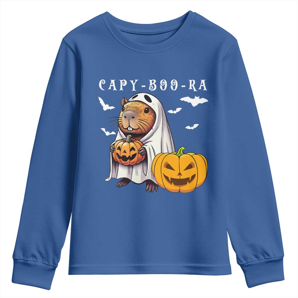Funny Halloween Capy Boo Ra Youth Sweatshirt Cute Capybara Boo Ghost TS12 Royal Blue Print Your Wear