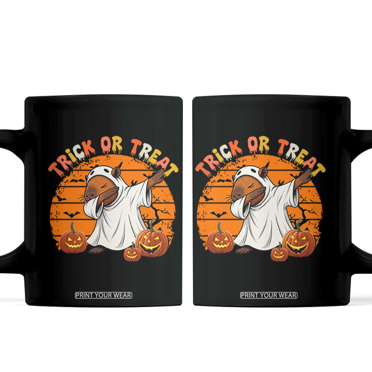 Funny Capybara Halloween Coffee Mug Trick Or Treat Cute Cappy Boo Ghost TS12 Black Print Your Wear