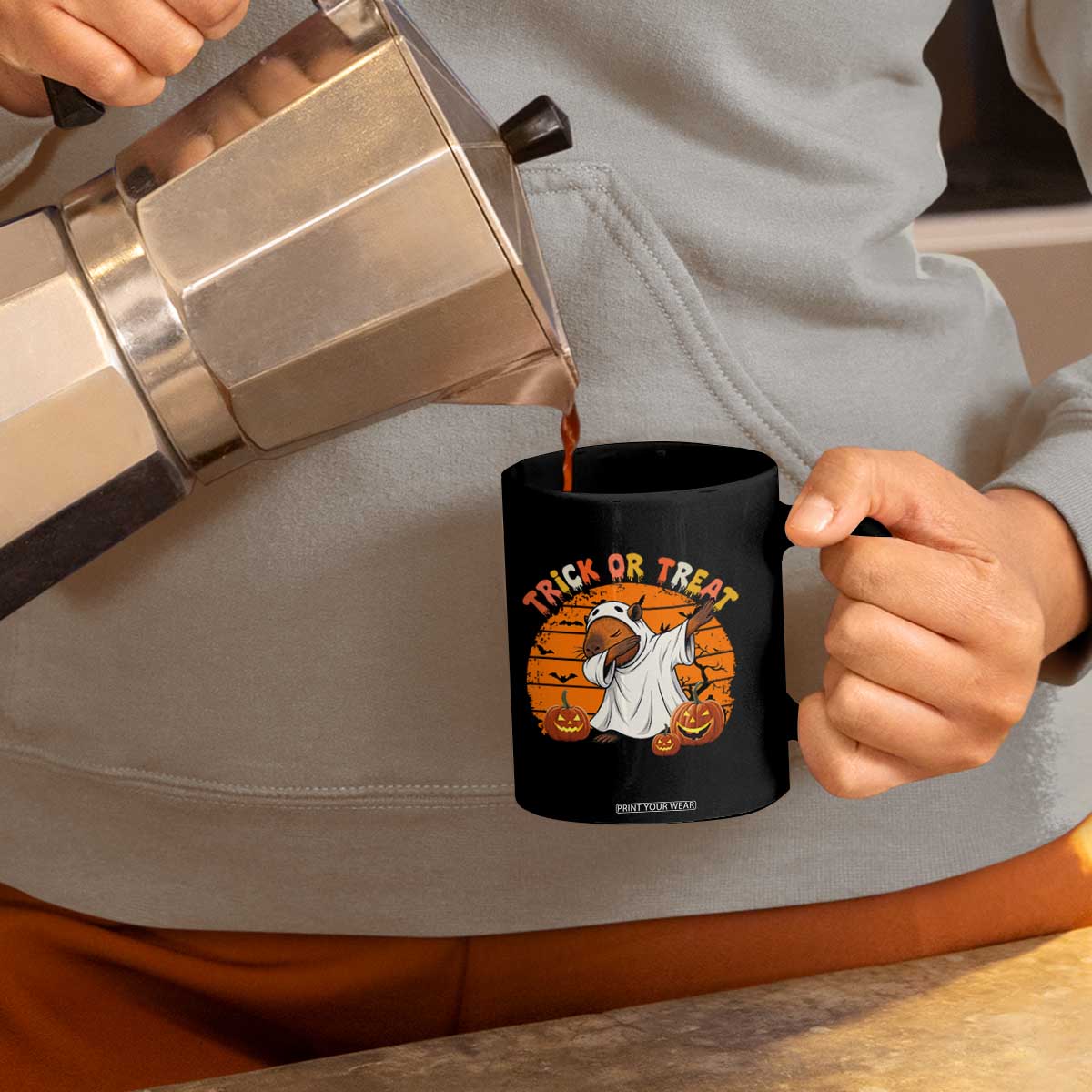 Funny Capybara Halloween Coffee Mug Trick Or Treat Cute Cappy Boo Ghost TS12 Print Your Wear