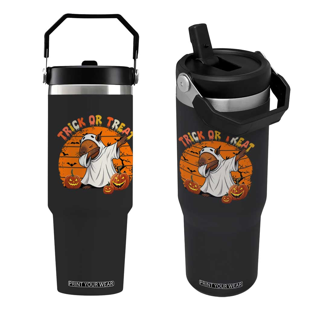 Funny Capybara Halloween Flip Straw Tumbler Trick Or Treat Cute Cappy Boo Ghost TS12 One Size: 30 oz Black Print Your Wear