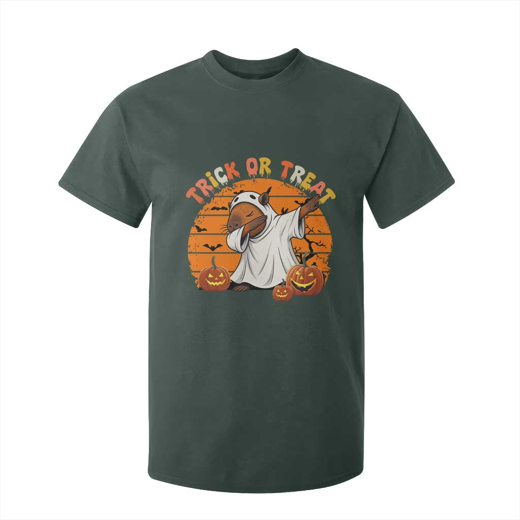 Funny Capybara Halloween T Shirt For Kid Trick Or Treat Cute Cappy Boo Ghost TS12 Dark Forest Green Print Your Wear
