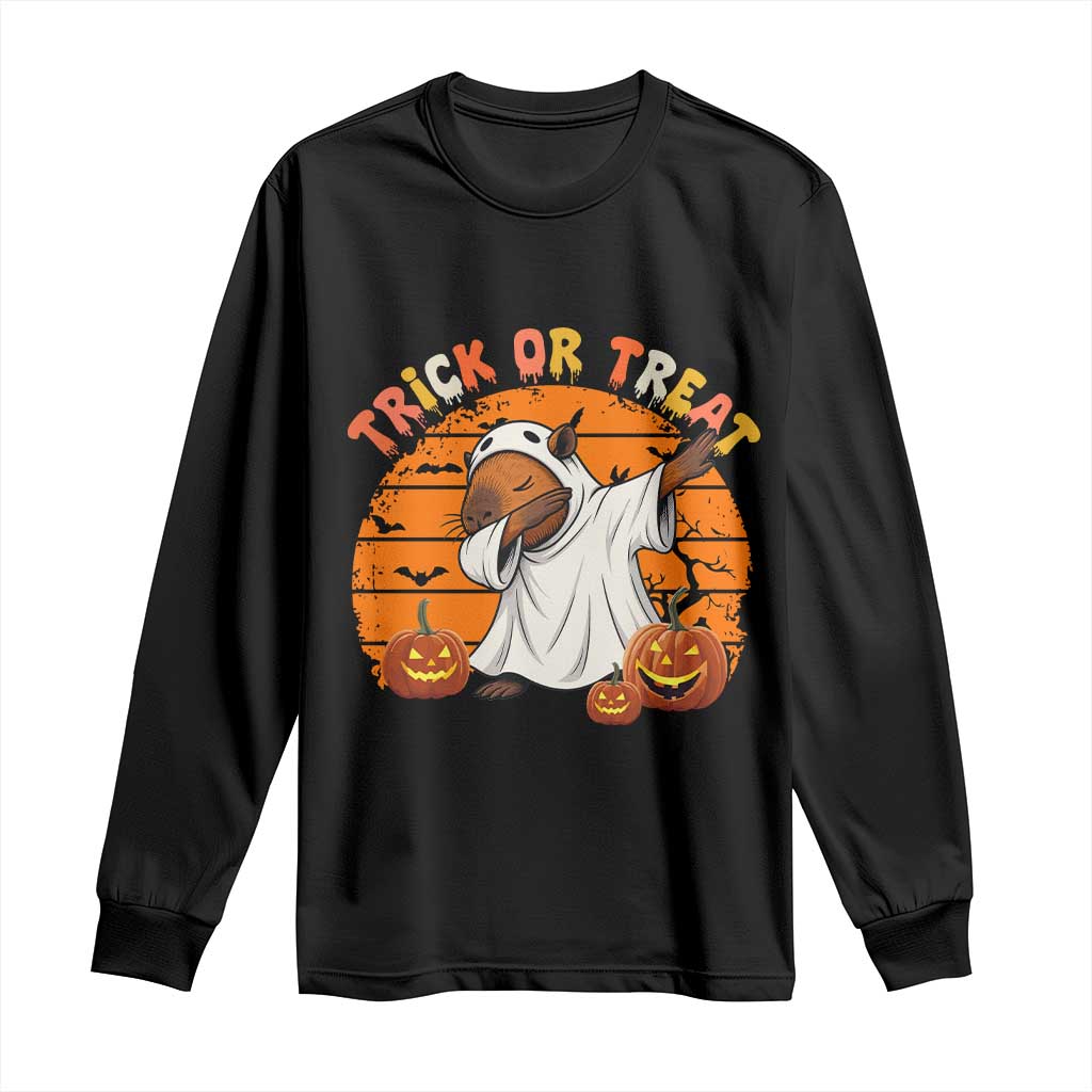 Funny Capybara Halloween Long Sleeve Shirt Trick Or Treat Cute Cappy Boo Ghost TS12 Black Print Your Wear