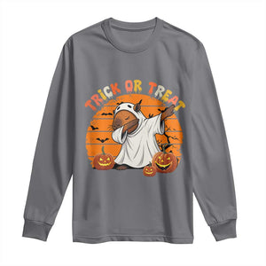 Funny Capybara Halloween Long Sleeve Shirt Trick Or Treat Cute Cappy Boo Ghost TS12 Charcoal Print Your Wear