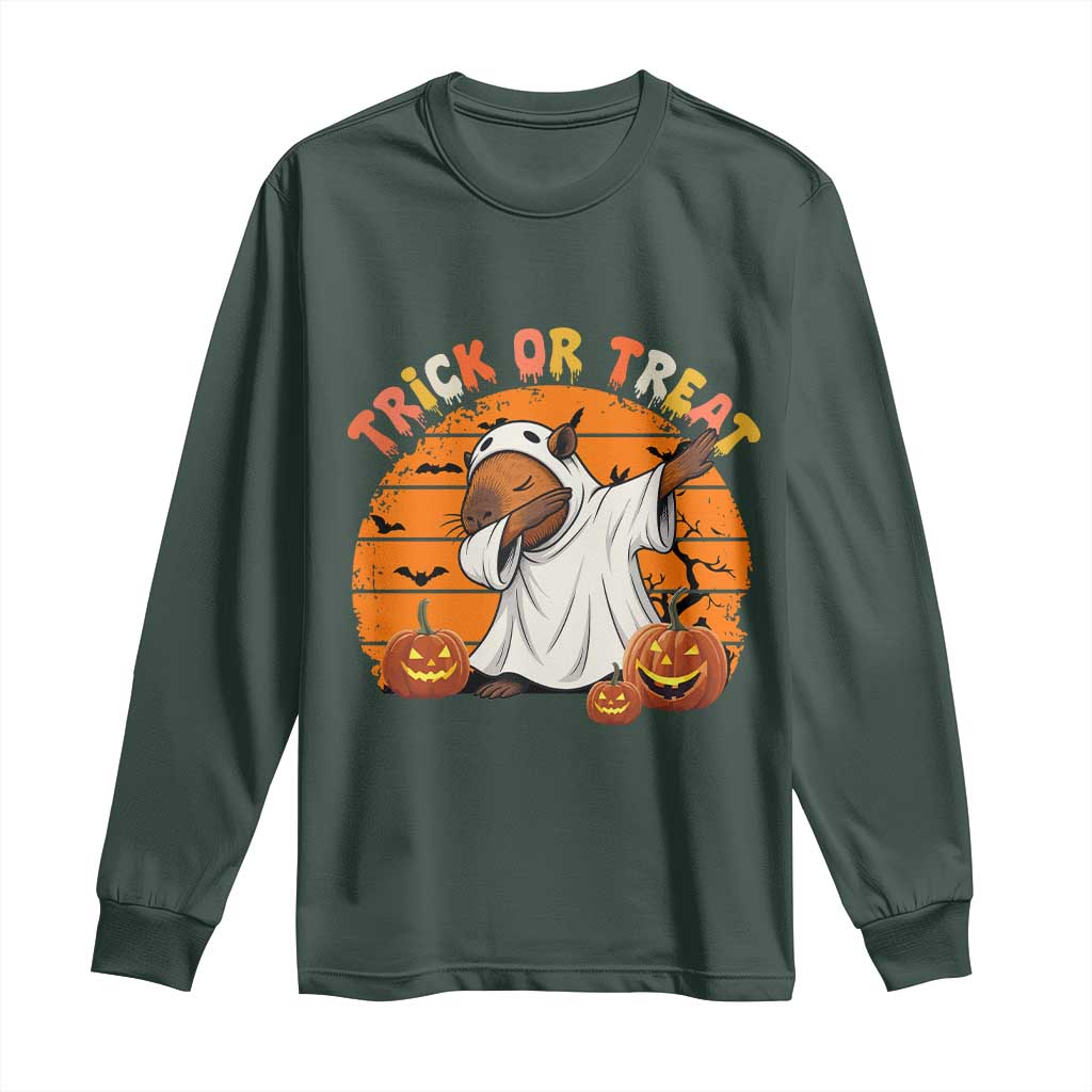 Funny Capybara Halloween Long Sleeve Shirt Trick Or Treat Cute Cappy Boo Ghost TS12 Dark Forest Green Print Your Wear