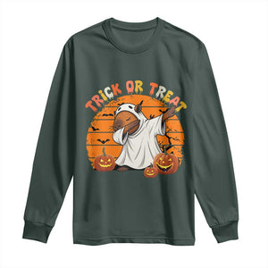 Funny Capybara Halloween Long Sleeve Shirt Trick Or Treat Cute Cappy Boo Ghost TS12 Dark Forest Green Print Your Wear