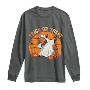 Funny Capybara Halloween Long Sleeve Shirt Trick Or Treat Cute Cappy Boo Ghost TS12 Dark Heather Print Your Wear