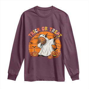 Funny Capybara Halloween Long Sleeve Shirt Trick Or Treat Cute Cappy Boo Ghost TS12 Maroon Print Your Wear