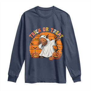 Funny Capybara Halloween Long Sleeve Shirt Trick Or Treat Cute Cappy Boo Ghost TS12 Navy Print Your Wear