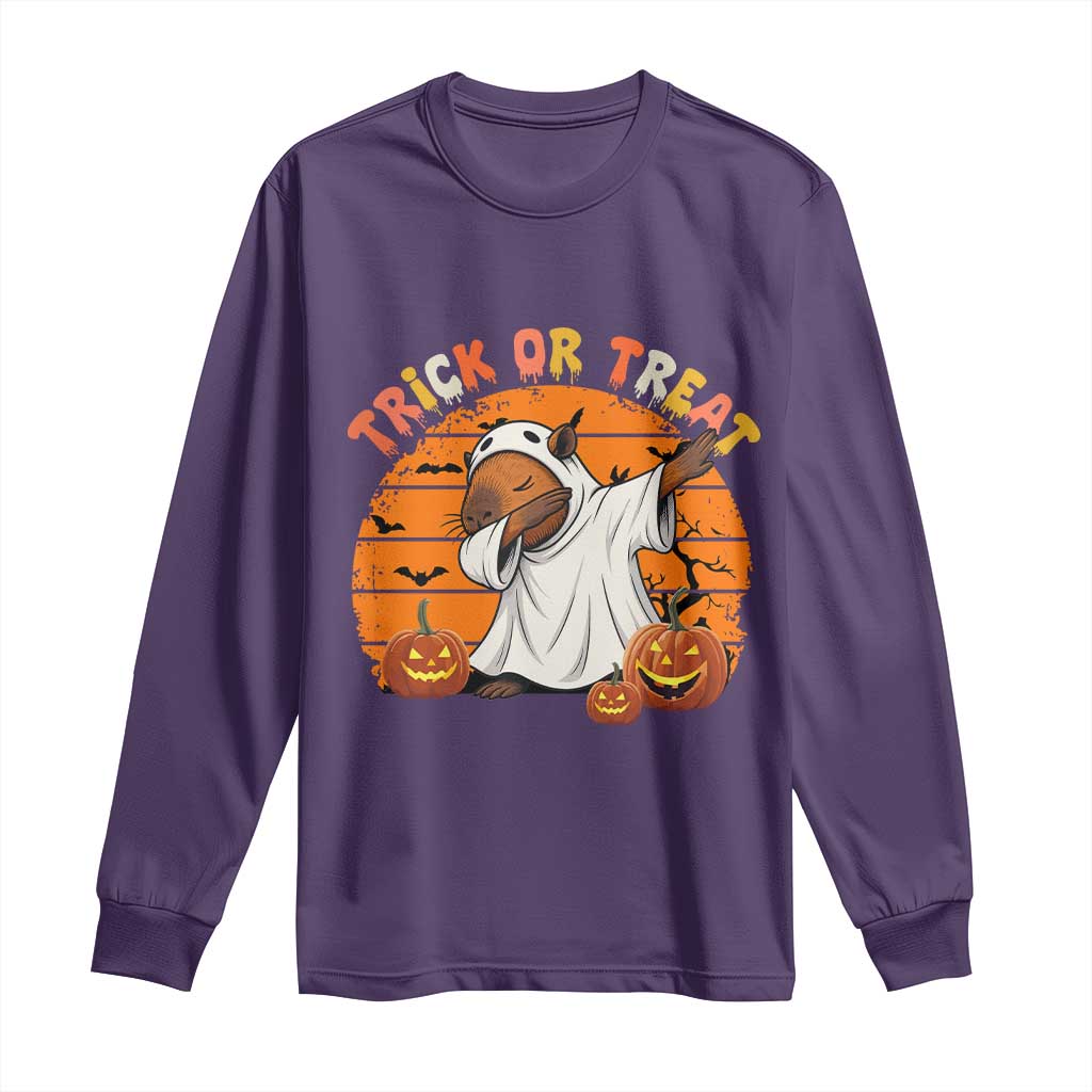 Funny Capybara Halloween Long Sleeve Shirt Trick Or Treat Cute Cappy Boo Ghost TS12 Purple Print Your Wear