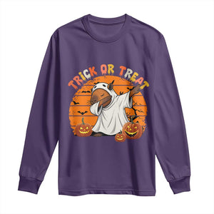 Funny Capybara Halloween Long Sleeve Shirt Trick Or Treat Cute Cappy Boo Ghost TS12 Purple Print Your Wear