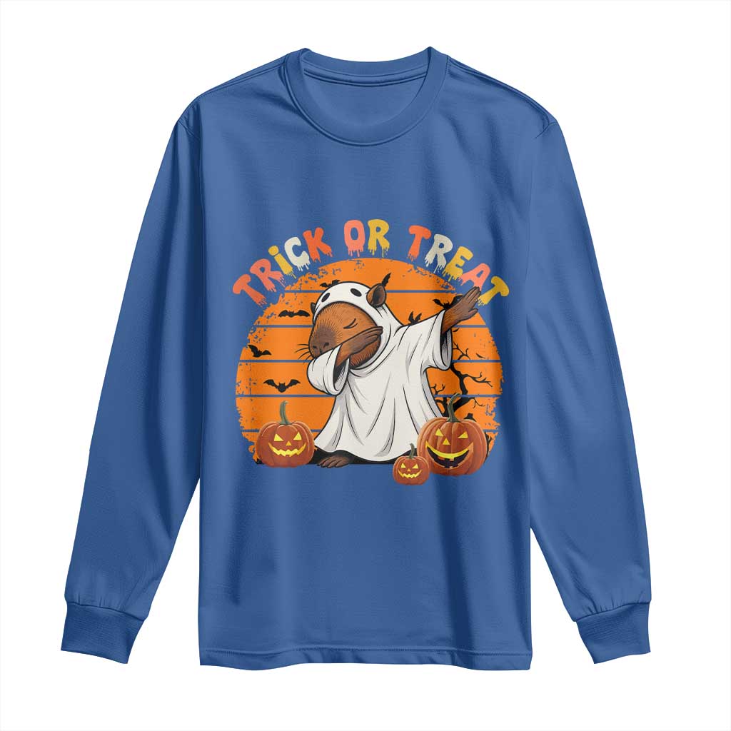 Funny Capybara Halloween Long Sleeve Shirt Trick Or Treat Cute Cappy Boo Ghost TS12 Royal Blue Print Your Wear