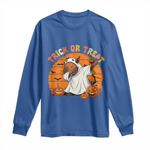 Funny Capybara Halloween Long Sleeve Shirt Trick Or Treat Cute Cappy Boo Ghost TS12 Royal Blue Print Your Wear