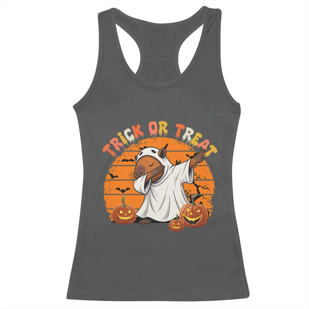 Funny Capybara Halloween Racerback Tank Top Trick Or Treat Cute Cappy Boo Ghost TS12 Dark Heather Print Your Wear