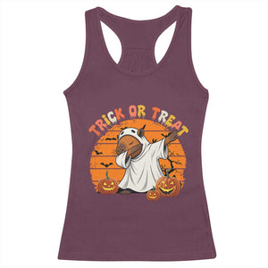 Funny Capybara Halloween Racerback Tank Top Trick Or Treat Cute Cappy Boo Ghost TS12 Maroon Print Your Wear