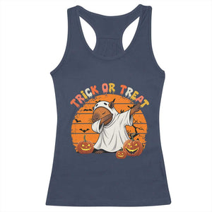Funny Capybara Halloween Racerback Tank Top Trick Or Treat Cute Cappy Boo Ghost TS12 Navy Print Your Wear